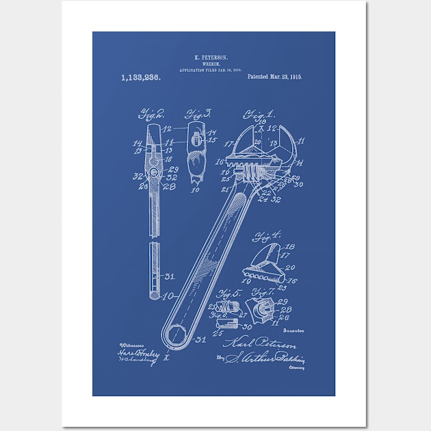 Adjustable Wrench Patent Blueprint Peterson Wall Art by Rebus28